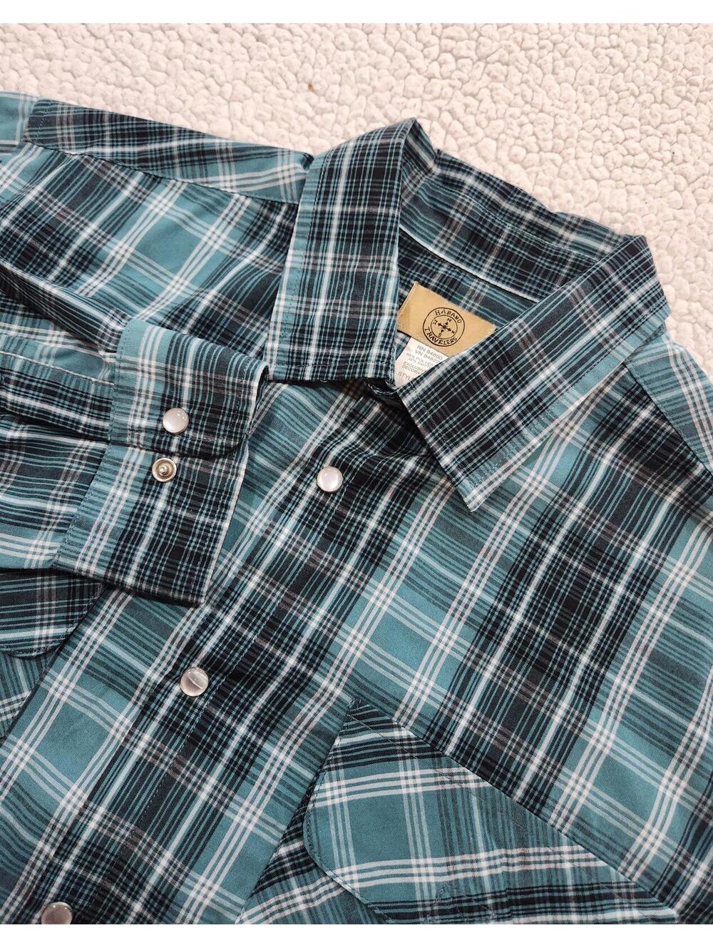 Haband Men's Plaid L/S Southwestern Pearl Snap Shirt Size M Bundle (lot of 2)
